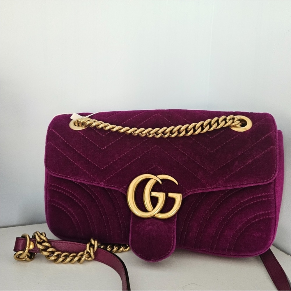 Like new Purple Gucci Small GG Marmont Velvet Crossbody Bag - Purple